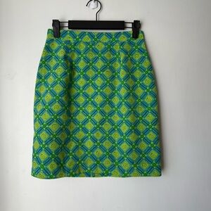 Vintage 90s Studio G Green & Blue Patterned 100% Silk Mini Skirt 6P